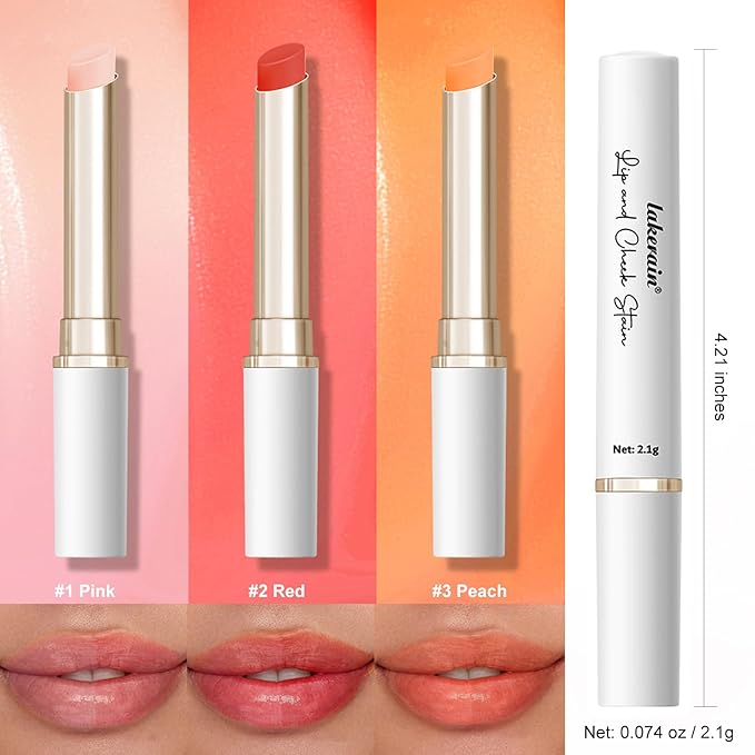 3Pcs Lip And Cheek Stain, PH-Activated Color-Changing,Long-Lasting Color With Hydrating Oils(#1pink,#2red,#3peach)