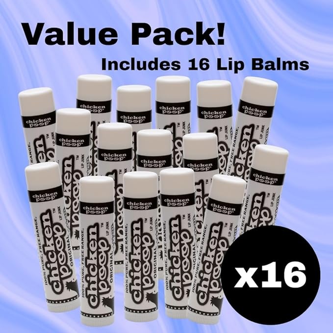 .15 oz. Chicken Poop® ORIGINAL FLAVOR Lip Junk for Dry, Chapped Lips, LIP BALM BULK PACK OF 16