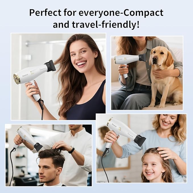 Salon Hair Dryer, Professional Blow Dryer AC Motor Fast Drying with 2 Speed, 3 Heat Setting, Cool Button, with Diffuser, Nozzle, Concentrator Comb for Curly & Straight Hair