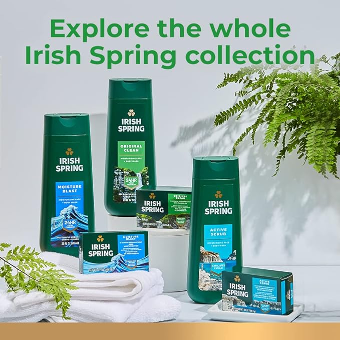 Irish Spring Active Scrub Mens Bar Soap, Men's Exfoliating Bar Soap, Smell Fresh and Clean for 12 Hours, Men Soap Bars for Washing Hands and Body, Recyclable Carton, 24 Pack, 3.7 Oz Soap Bars