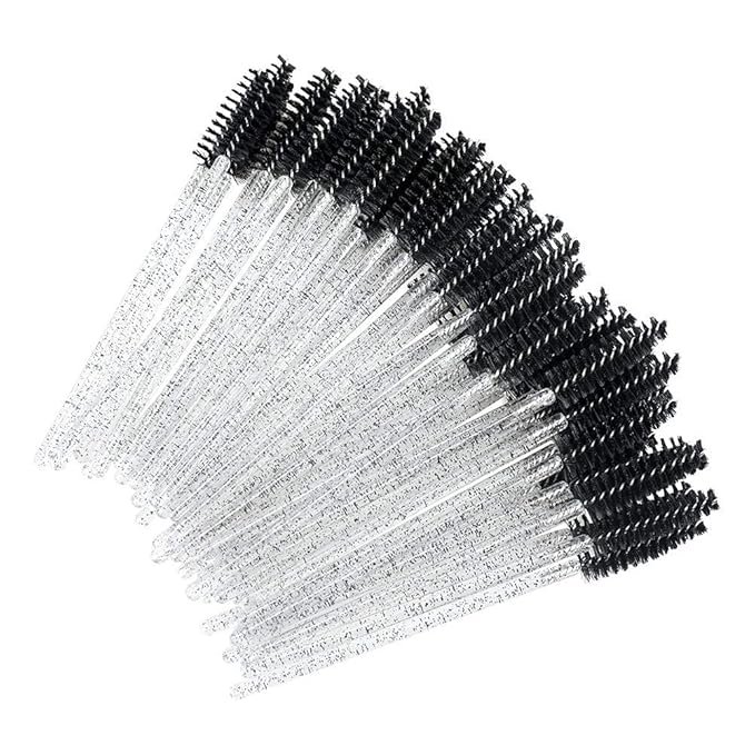 G2PLUS 300PCS Eyelash Brushes, Crystal Black Disposable Mascara Wands, Adjustable Lash Spoolies for Eyelash Extensions, Eyebrow and Mascara Brush