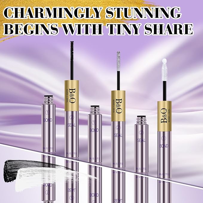 Lash Bond and Seal 10ML Cluster Lash Glue Bond and Seal Glue Waterproof Long Lasting Mascara Wand Lash Extension Bond and Seal Strong Hold 2 in 1 Bond and Seal ?Black Bond and Seal,10ML?
