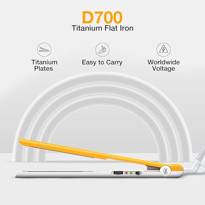 GK HAIR Global Keratin D700 Titanium Styling Flat Iron 360 Degree Swivel Cord Auto Shutoff Professional Straightener Works on Wet and Dry Hair Cutting Edge Titanium Plates 150C-232C - All Hair Types