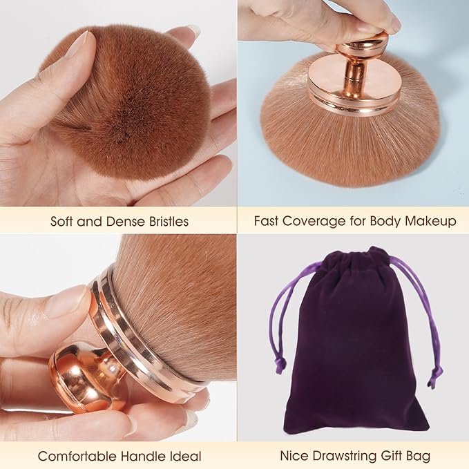 Extra Large Tanning Brush Self Tanner Brush 3.2inch Kabuki Tanning for Self Tan Back Applicator Wide-headed Blend Blur Body Makeup Kabuki Foundation Body Tanner With Drawstring Bag (silvery)
