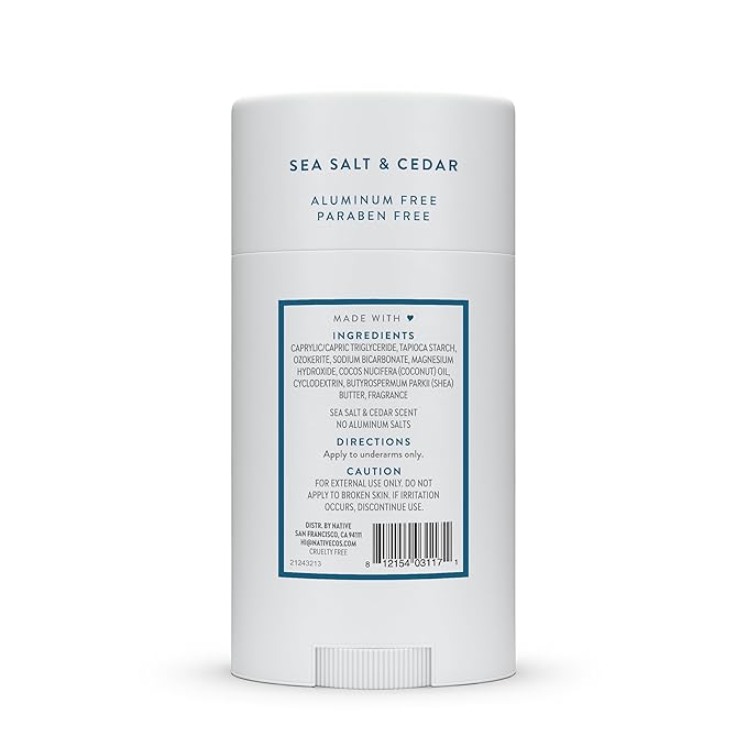 Native Deodorant | Natural Deodorant for Men, Aluminum Free with Baking Soda, Probiotics, Coconut Oil and Shea Butter | Sea Salt & Cedar