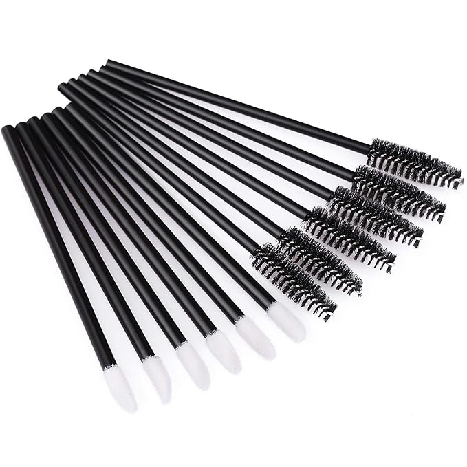 Tbestmax 200 Disposable Mascara Wand Spoolies and Lip Brushes, Lipstick Lipgloss Applicator for Eyebrow Eyelash Extension Makeup Kits Black