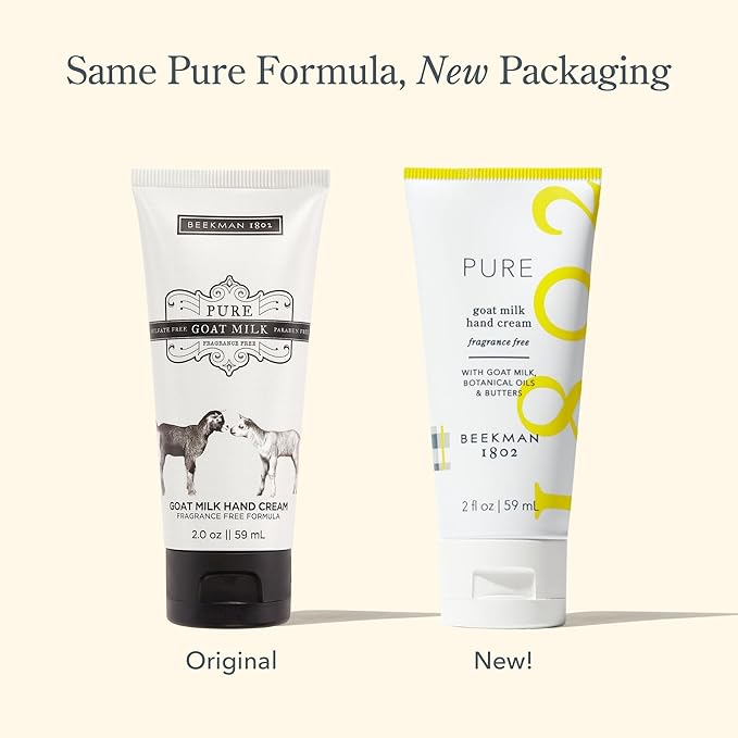 Beekman 1802 Goat Milk Hand Cream - Fragrance Free Hand Lotion For Deeply Hydrating All Skin Types - Lightweight, Non-Greasy & Sensitive Skin Safe - 2 oz - Packaging May Vary