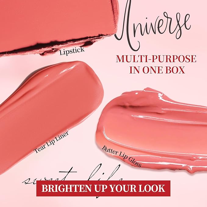 3 in 1 Peel Off Lip Liner Stain Tattoo, Matte Lipstick and Butter Lip Gloss Set, Long-lasting Nonstick Cup Smudge Proof Lip Kits, for Natural Glossy Lip Makeup and Velvet Goth Makeup
