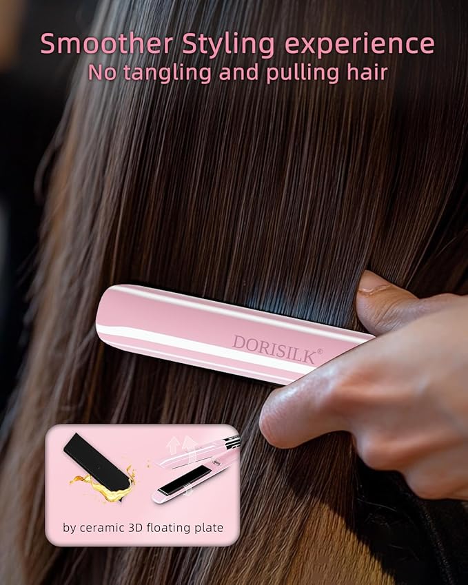 DORISILK 500 Degree High Temp Professional Hair StraightenerοΌ30s Fast Heating Ceramic Flat Iron οΌ2 in 1 Hair Straightener and CurlerοΌPlasma Flat Iron Get Frizz-Free and Shiny(Pink)