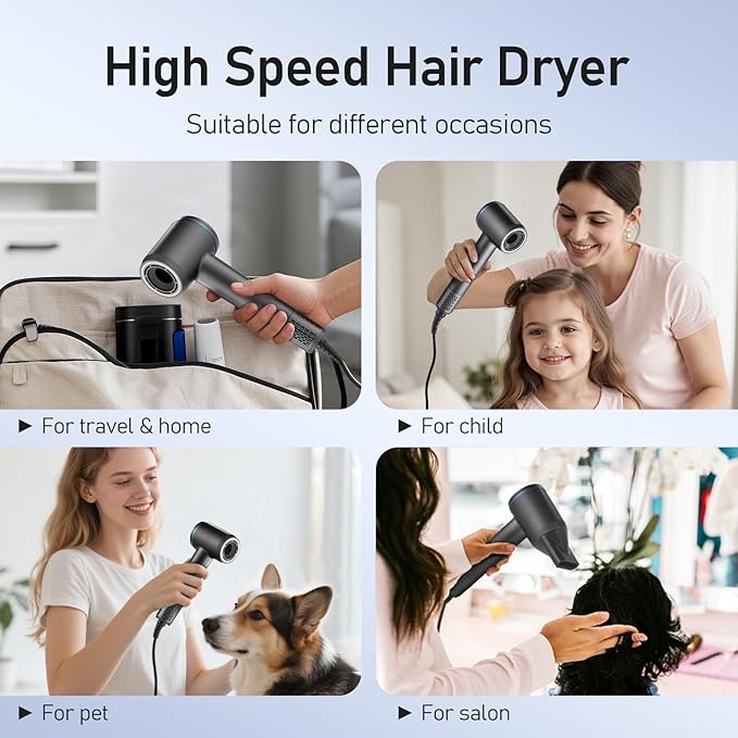 Hair Dryer, Professional Ionic Hair Dryer for Fast Drying, Low Noise, Lightweight, 600 Million Negative Ions High-Speed Hair Blow Dryer with Diffuser for Curly Hair Women, Men, Home, Travel, Salon