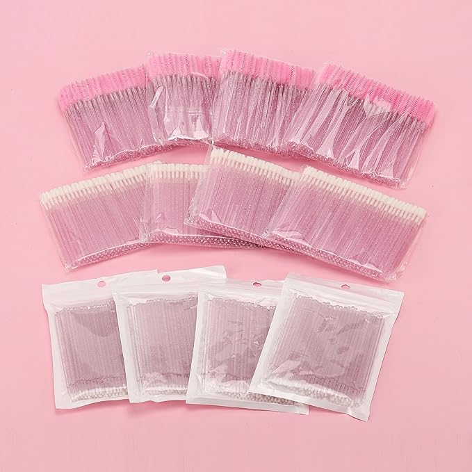 1500 PCS Eyelash Extension Supplies Kit, 500 Spoolies Mascara Wands 500 Lip Brushes 500 Micro Swabs Pink, Disposable Eyelash Brushes Makeup Applicator Tool with 3 Reusable Containers