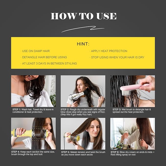 Portable Mini Travel Blow Dryer Brush for Women, Light Weight Dual Voltage 110V-120V/220V-240V Hot Air Brush with International Power Adaptor