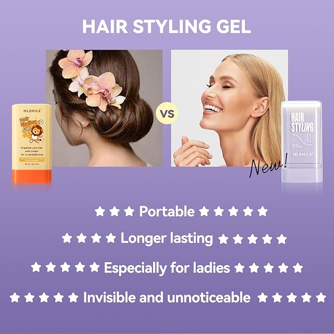 Hair Wax Stick for Kids, Hair Styling Stick with Built-in Comb, hair balm stick, Slick Stick Hair Care for Women, hair gel stick for Fly Away & Edge Frizz, Hair Refreshing Non-Greasy