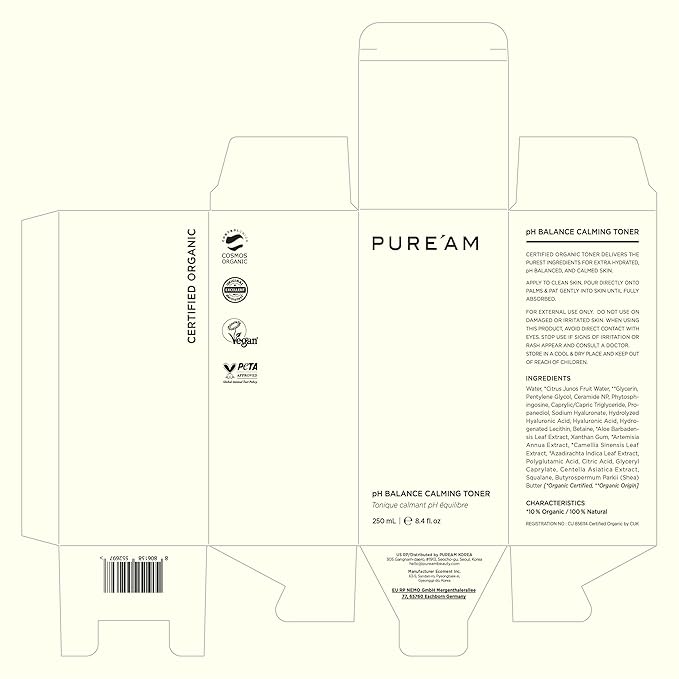 PURE'AM - Korean Toner for Dry Skin - Deeply Hydrating - Hyaluronic Acid & Vegan Ceramides - Korean Skincare Toner for Face, Sensitive Skin - Redness & Acne - 8.4 fl. oz, 250 ml