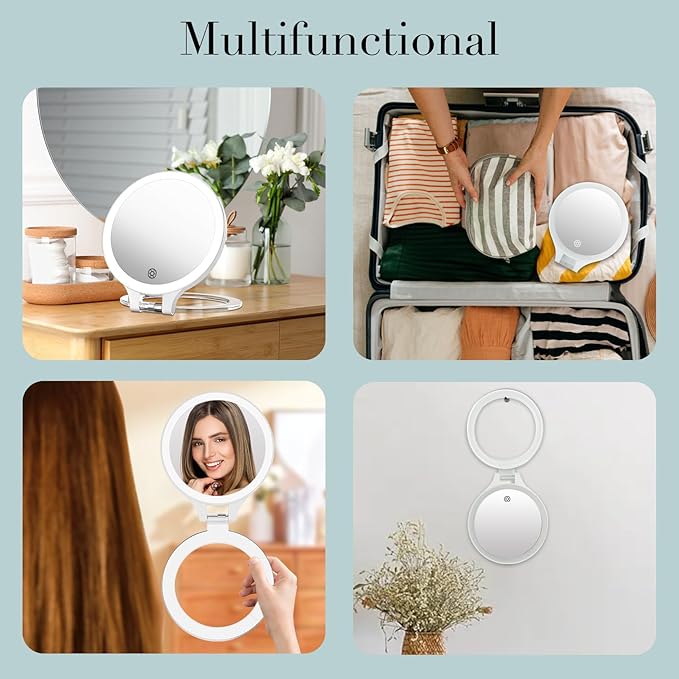 FASCINATE Magnifying Mirror with Light 20X/1X, Double Sided Travel Mirror with Light, Rechargeable Makeup Mirror with 3 Color Setting Adjustable Stand Lighted Vanity Portable Desk Cosmetic