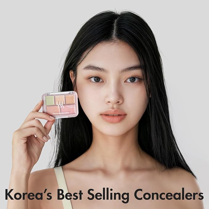 LUNA Conceal Blender Palette 01 Clear Cover 5-in-1 Color Correcting and Concealing with Beige, Green, Vanila, Medium Peach and Pure Bright Buildable, Suitable for Neutral and Warm Tones
