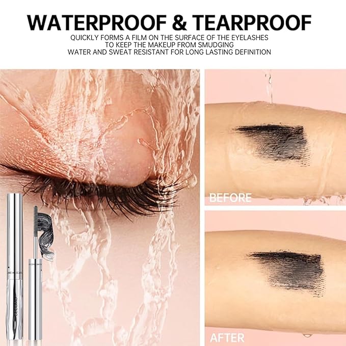 2PCS Black Mascara for Older Women 60 Plus, Volumizing Waterproof Mascara for Fine Short Lash, Hypoallergenic Sensitive Eyes - Ultra-Precise Slim Brush, Smudge-proof