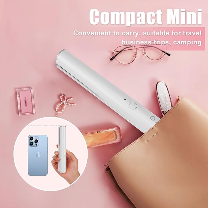 Mini Portable Cordless Hair Straightener,USB Rechargeable,Rapid Heating can Work continuously for 40 Minutes,Wireless Curling Iron for Travel (White)