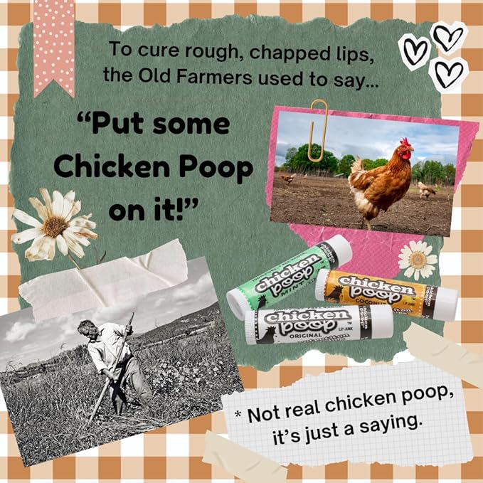 .15 oz. Chicken Poop® ORIGINAL FLAVOR Lip Junk for Dry, Chapped Lips, LIP BALM PACK OF 6