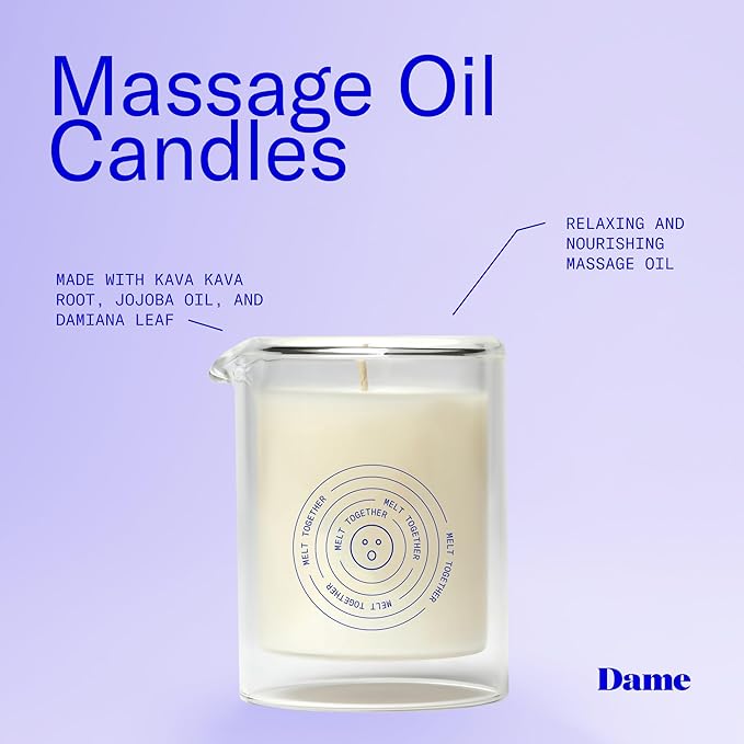 Dame Products Massage Oil Candle - Plant-Based with Kava Kava - Moisturizing and Relaxing - Melt Together Scent