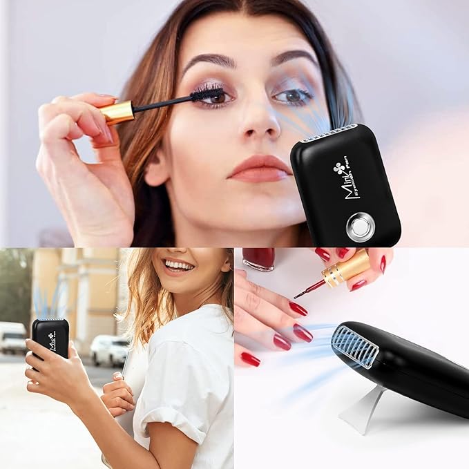Buqikma Eyelash Mini Lash Fan for Eyelash Extension Portable Lash Fan Dryer Handheld Rechargable USB Eyelashes Fans with 3 Adjustable Speed Cooling Air Fans Eyelashes Extension Application (Black)