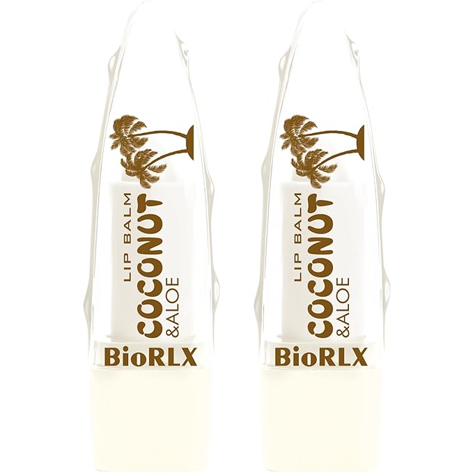 BioRLX 99% Purity Aloe Vera Lip Balm - Natural Moisturizing Unisex Lip Care for Hydrated and Radiant Lips (Coconut Oil, 0.12 Ounce (Pack of 2))