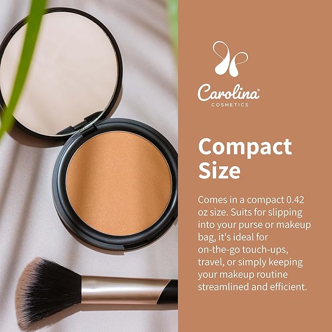 Pressed Powder Bronzer in Caro In Cairo Shade Plant-Based - Matte Finish - Vegan, Non-GMO - Rice Powder, Jojoba Oil - 0.42 oz