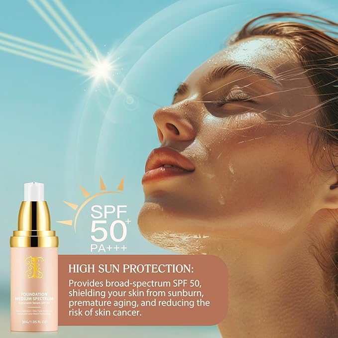 2PCS Foundation 4 in 1, Medium Spectrum with SPF 50+, Longwearing & Waterproof, Hydrating Color Changing Foundation, Non-Greasy,Long Lasting, Great for all skin types, 30ml