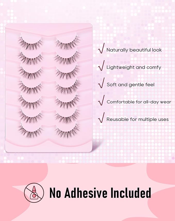 Frihappy Natural Wispy Eyelashes Short Lashes Fake Lashes Natural Look Eyelashes Wispy Natural Lashes Invisible Lashes FRH-12