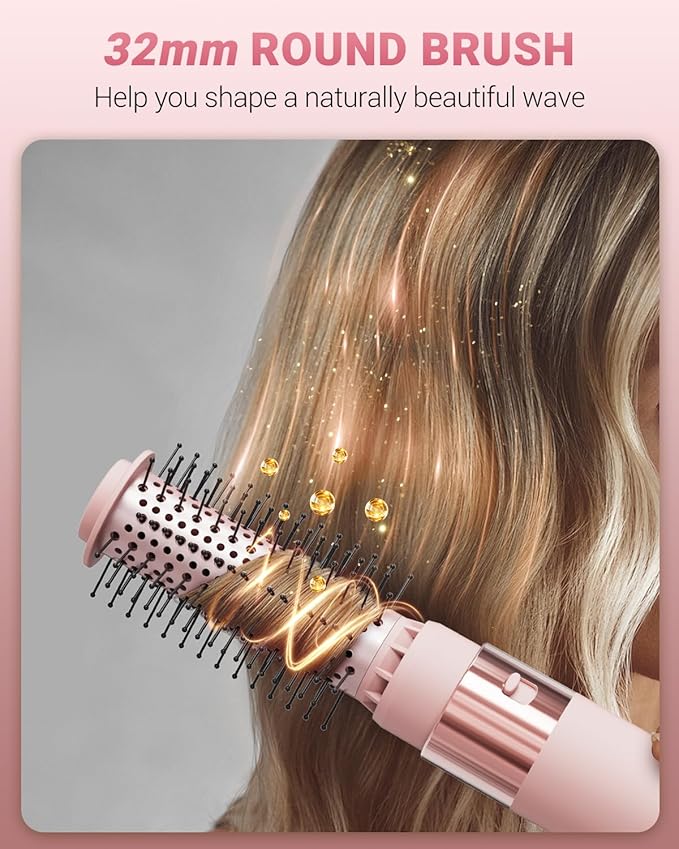 Hair Dryer Brush 6 in 1 Professional Hot Air Styler, 110,000 RPM High-Speed Negative Ionic Hair Dryer, Auto Wrap Curler Frizz-Free Airwrap for Curling Volumizing Straightening Styling Pink