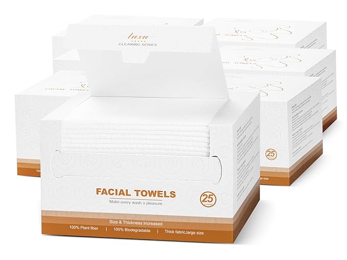 LUXU Clean Face Towels,Disposable Face Towel, Facial Washcloth, Makeup Remover Dry Wipes,175 Ct,Clean Facial Towels for Sensitive Skin,Soft and Thick for Nursing, Cruelty Free,Biodegradable