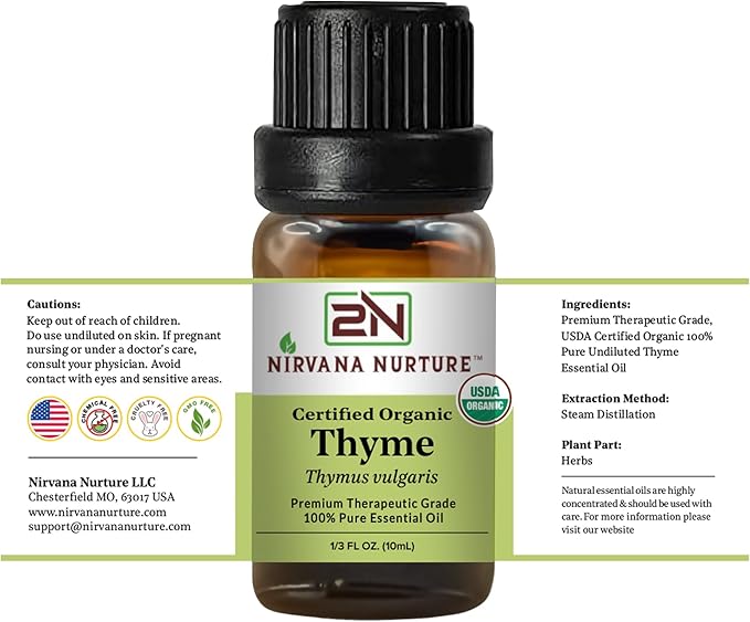 Thyme Essential Oil USDA Certified Organic, 100% Pure Natural Premium Grade, Undiluted
