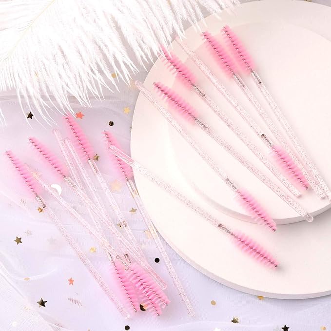 Tbestmax 500 Disposable Mascara Wands Eyelash Brush Spoolies for Eyebrow Eye Lash Extension Pink