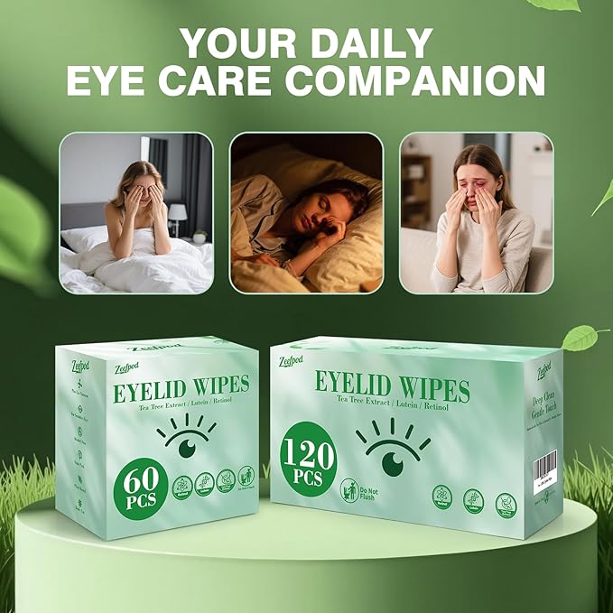 120PCS Tea Tree Oil Eyelid Wipes – Individually Wrapped Eye Lid Cleaning Wipes,Soothing For Sensitive Eyes, Stay Hydrated Lid Wipe