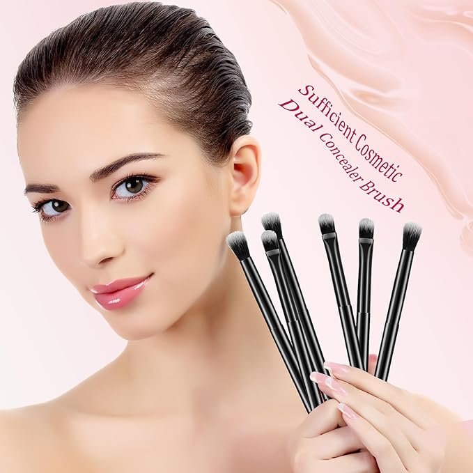 24 Pcs Eyeshadow Smudge Brush 2 in 1 Eyeshadow Double Ended Concealer Brush Under Eye Small Soft Firm Pointed Foundation Makeup Applicator for Blending Eye Shadow Liner(Black)
