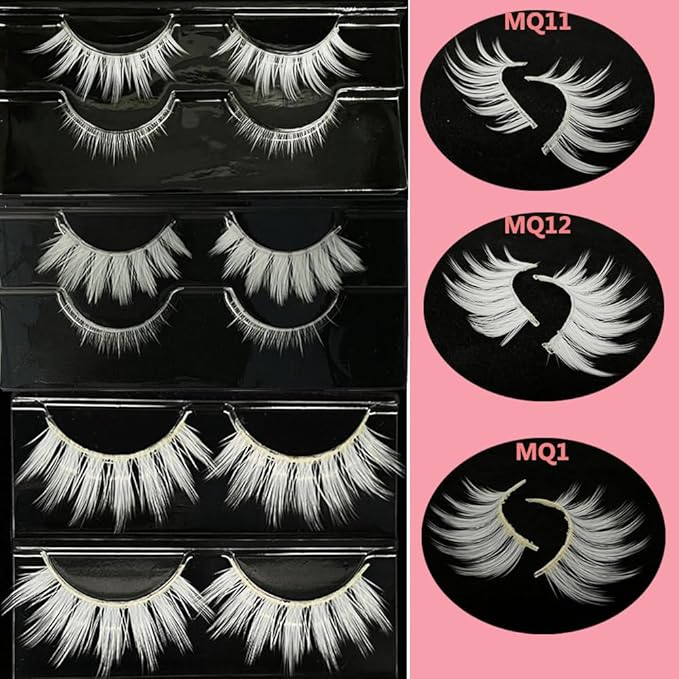 White Lashes With 2 IN 1 False Eyelashes Comb Cosplay Lashes Halloween Easter Eye lashes Extension Makeup Tools Upper Bottom Lashes Set White Eyelashes (MQ12UD)