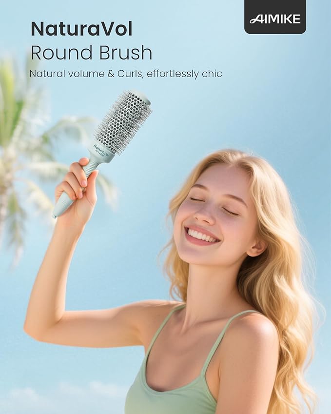 AIMIKE NaturaVol Round Brush for Blow Out, Round Hair Brush Nano Thermal Ceramic & Ionic Tech, for Blow Drying & Salon-like Styling at-home, Maximum Volume Shine -2.5”Overall Dia for Med Length Hair