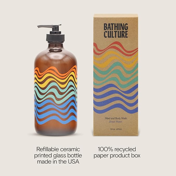 Bathing Culture, Organic Mind + Body Wash, Natural, Biodegradable, Sustainable, Vegan Personal Care, All Natural Organic Body Wash for Women and Men, 16 fl oz, Break Water Scent