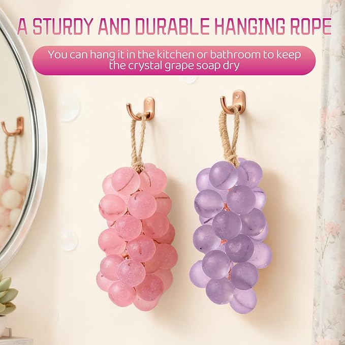 Grape Soap,Grape Soap On A Rope,Handmade Grapes Cluster Shaped Soaps for Hand Wash, Bath, Fresh Air Women Men (1, Purple)