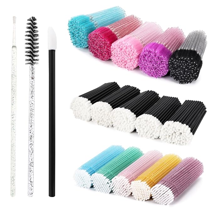 1500 PCS Eyelash Extension Supplies Kit, 500 Spoolies Mascara Wands 500 Lip Brushes 500 Micro Swabs Colorful Disposable Eyelash Brushes Makeup Applicator Tool