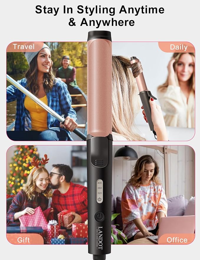 LANDOT Mini Curling Iron Hair Curler: 1 Inch Small Curling Wand for Short Hair - Travel Size Dual Voltage 100-240V for Worldwide Use - Adjustable Temperature for All Hair Types