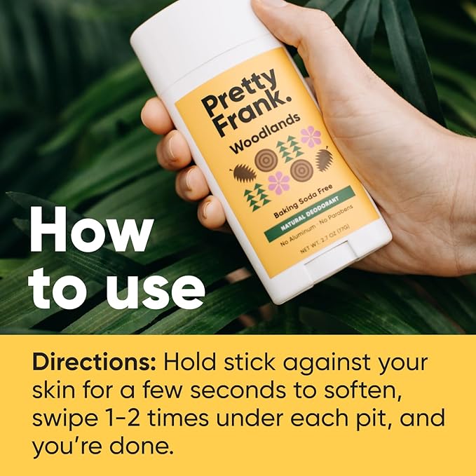 Pretty Frank Natural Aluminum-Free Deodorant Stick, Baking Soda-Free, Woodlands (1-Pack) | Sensitive Skin Friendly, Effective Odor Control for Women & Men, Organic Ingredients and Essential Oils