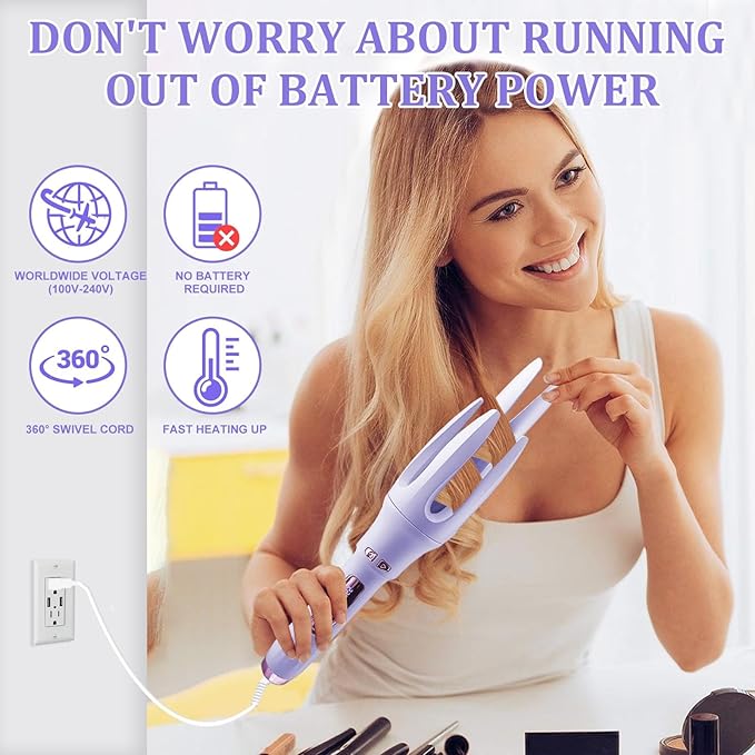TGTNG® Automatic Hair Curler,Automatic Curling Iron with 4 Temperatures,Dual Voltage Rotating Curling Iron with 1 1/4 inch Fast Heating and Auto Shut-Off for Professional Hair Styling