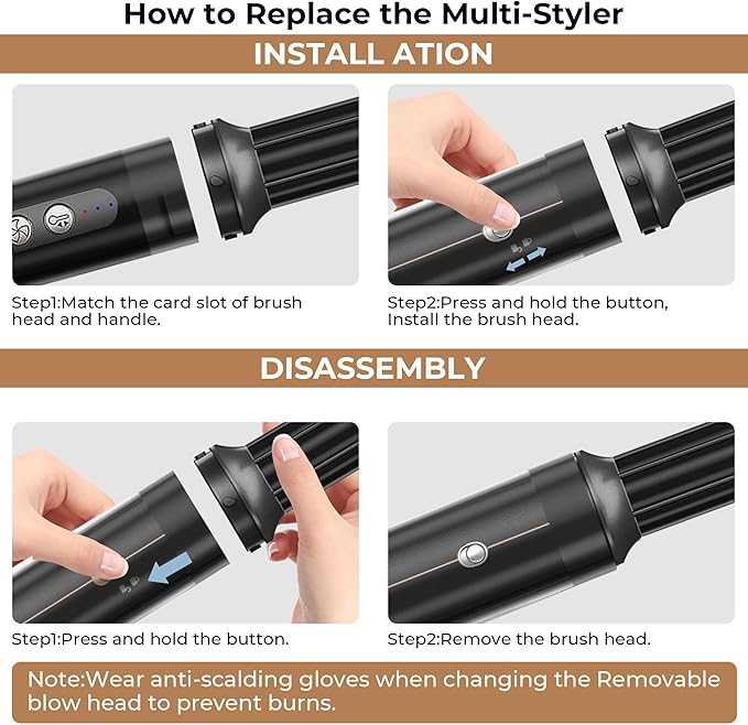 7 in ONE Hair Dryer Brush, Powerful Blow Dryer Brush with Auto- Wrap Curler, Detachable Fast Drying, Volumizing, Curling, Straightening, Ionic Hair Dryer with Diffuser, Hair Styling Tools 100-120V