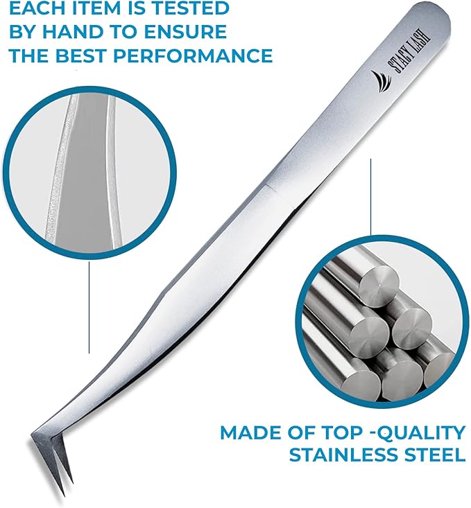Stacy Lash STL-5 Eyelash Extension Tweezers/Supplies for Volume Extensions & Premade Fans/Precision Tool for False Lashes Application/Beauty Accessories/Curved Tweezer Tip/Eyelashes Tools