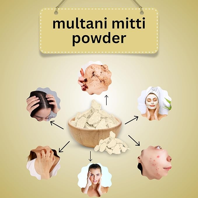 Multani Mitti Earth Clay (Bentonite & Kaolin), 100% Natural Indian Healing Clay Mask for Skin Care, Natural Deep Cleansing, Pure Grade Facial Mask, Calcium & Sodium Clay, 5.3 oz