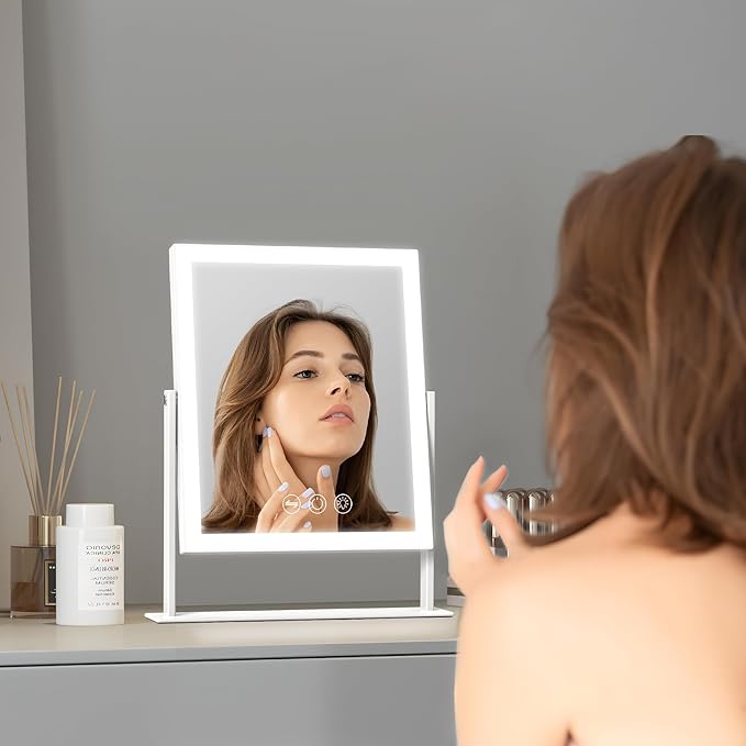 VANITII Vanity Mirror with Lights LED Lighted Makeup Mirror with Magnification 9”x12” Hollywood Mirror 3 Color Lighting 360 Rotation Smart Touch Control for Desktop Dormitory Bedroom