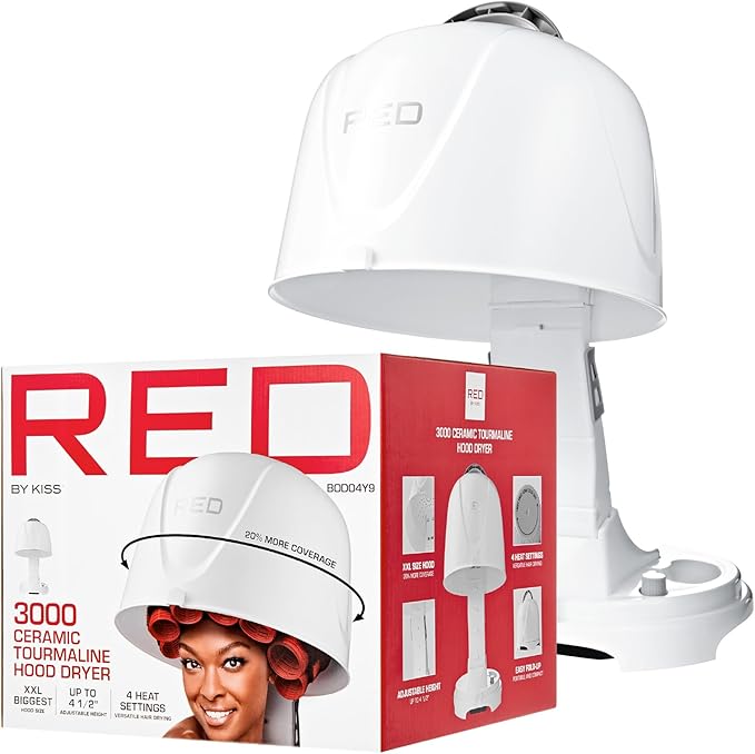 Red by Kiss Professional Haircare Bundle, 3000 Ceramic Tourmaline Hood Dryer & Growth MD Leave-in Conditioner with 5X Menthol, Biotin & Niacinamide, for Thicker, Fuller, Healthier Hair