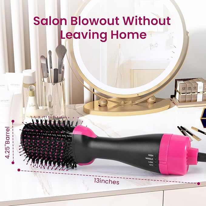 Hair Dryer Brush Blow Dryer in One, Upgraded 4 in 1 Hair Drying Hair Blowout Brush,One Step Hair Dryer and Styler Hot Air Negative Ion Anti-frizz Blowouts, Salon Volumizer & Straightener (A)