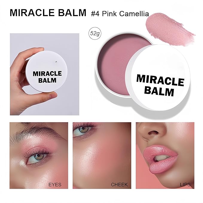 4 Color Multi Glow Blush BalmFace Makeup, Face Creamy Blush for Women Cheek Lip Eye, Lightweight & Blendable Color Blush Palette for All Skin Types(04 Pink Camellia)